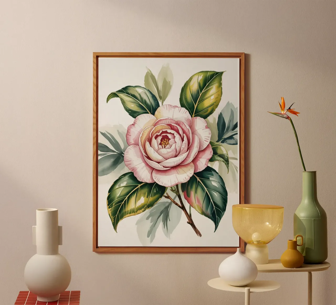 Fiore di camelia - Illustrazione botanica ad acquerello alluminio dibond da logic