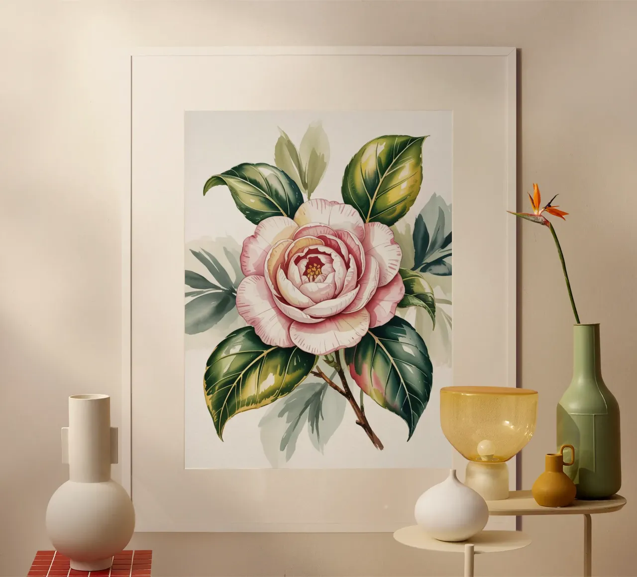 Fiore di camelia - Illustrazione botanica ad acquerello carta hahnemühle da logic