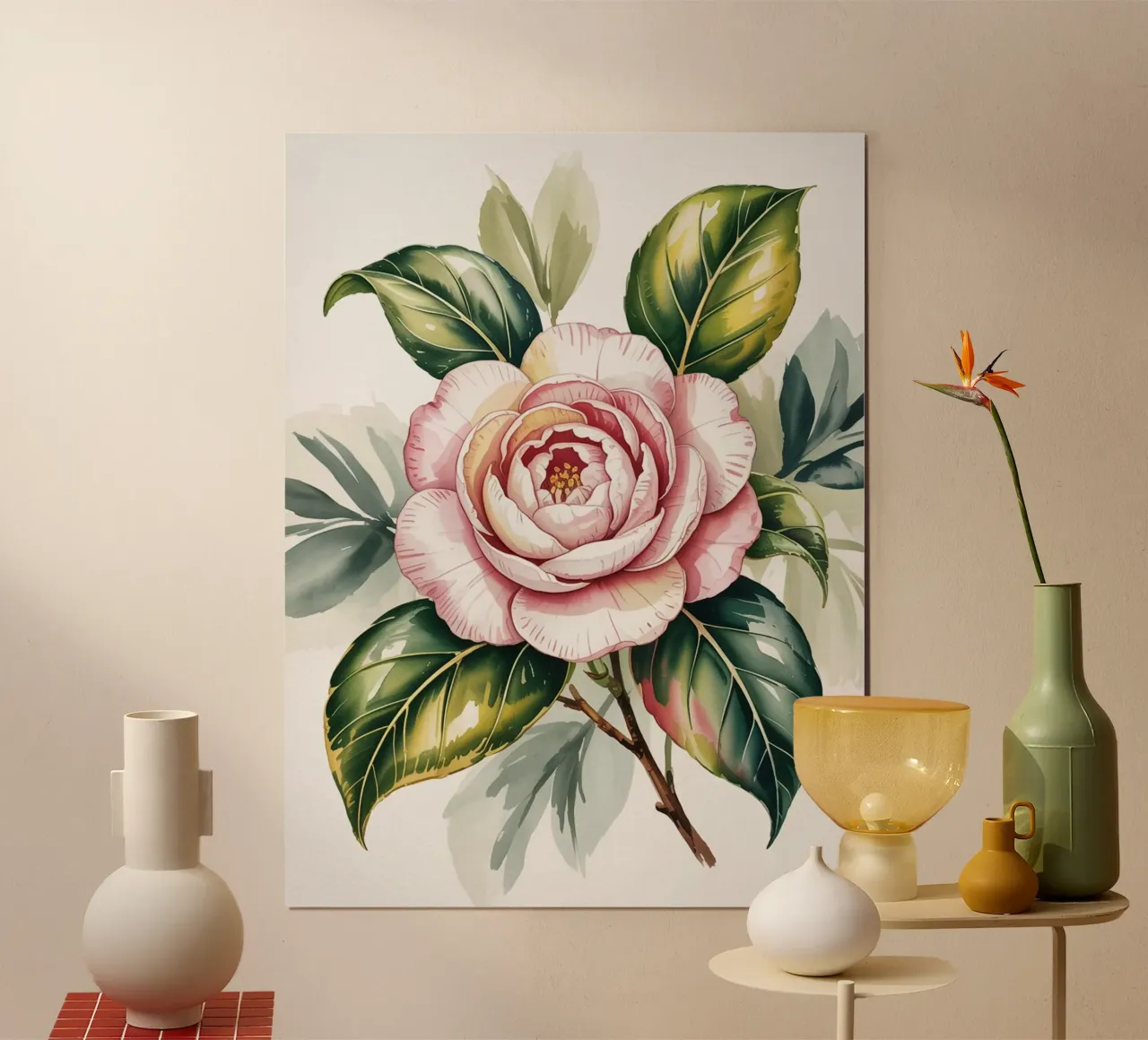 Fiore di camelia - Illustrazione botanica ad acquerello carta hahnemühle da logic