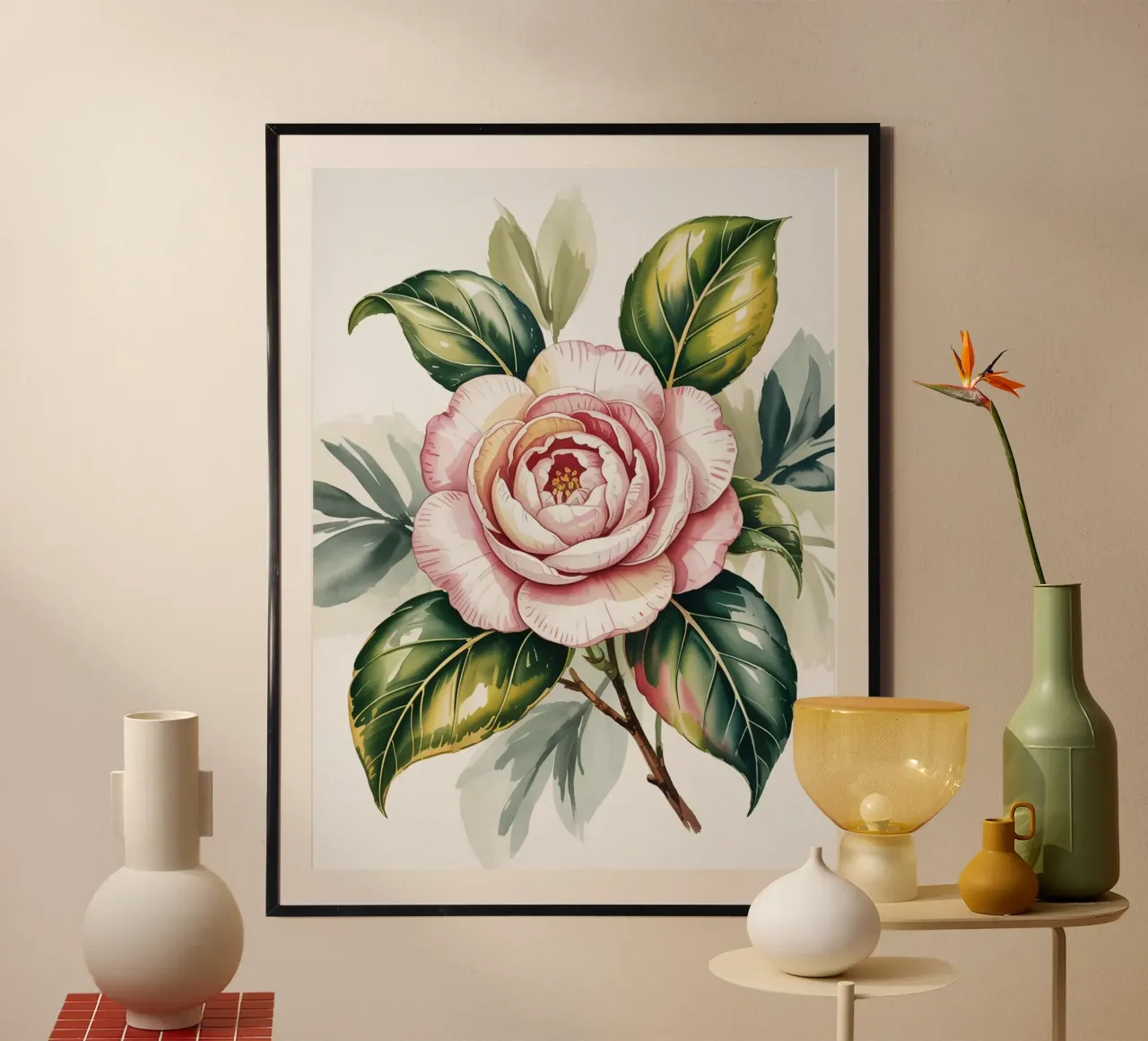 Fiore di camelia - Illustrazione botanica ad acquerello carta hahnemühle da logic