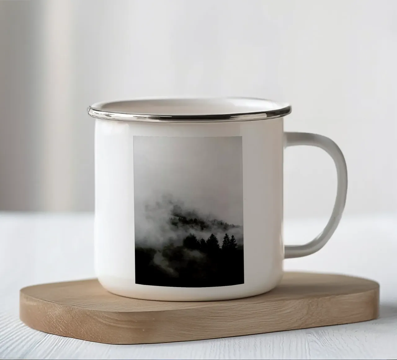 Black Foggy Forests enamel mug by Studio Nahili