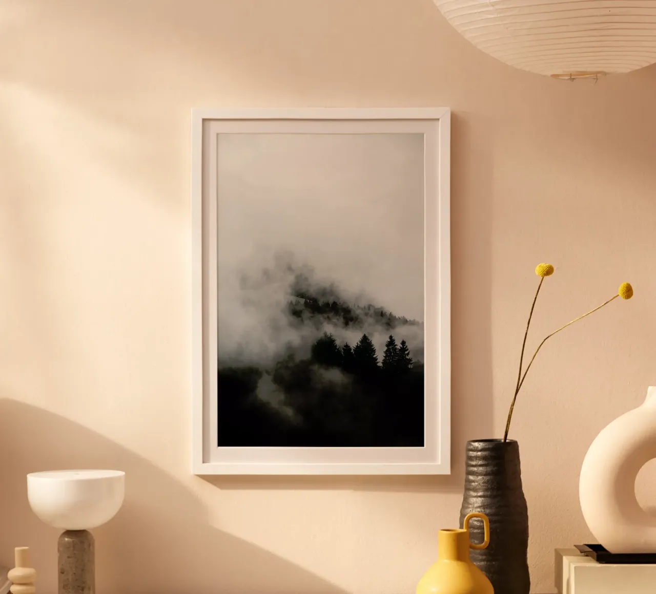 Black Foggy Forests poster con telaio in plastica da Studio Nahili