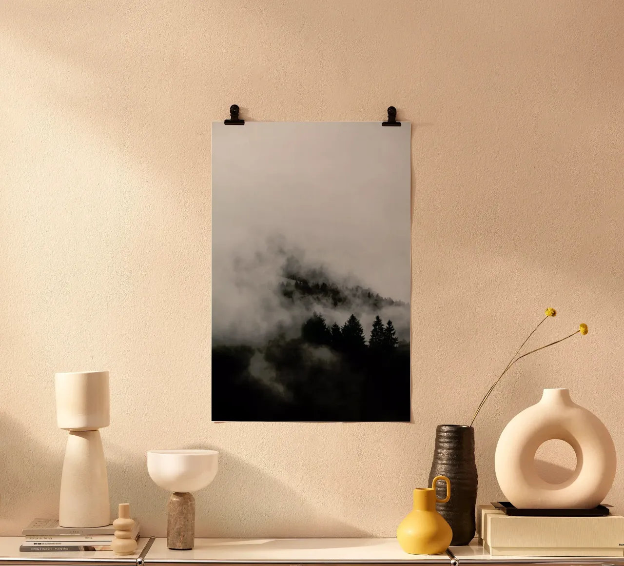 Black Foggy Forests poster con telaio in plastica da Studio Nahili