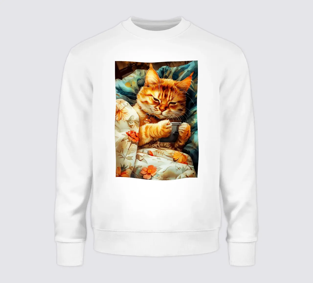 Kat met smartphone sweatshirt van Lionmixart