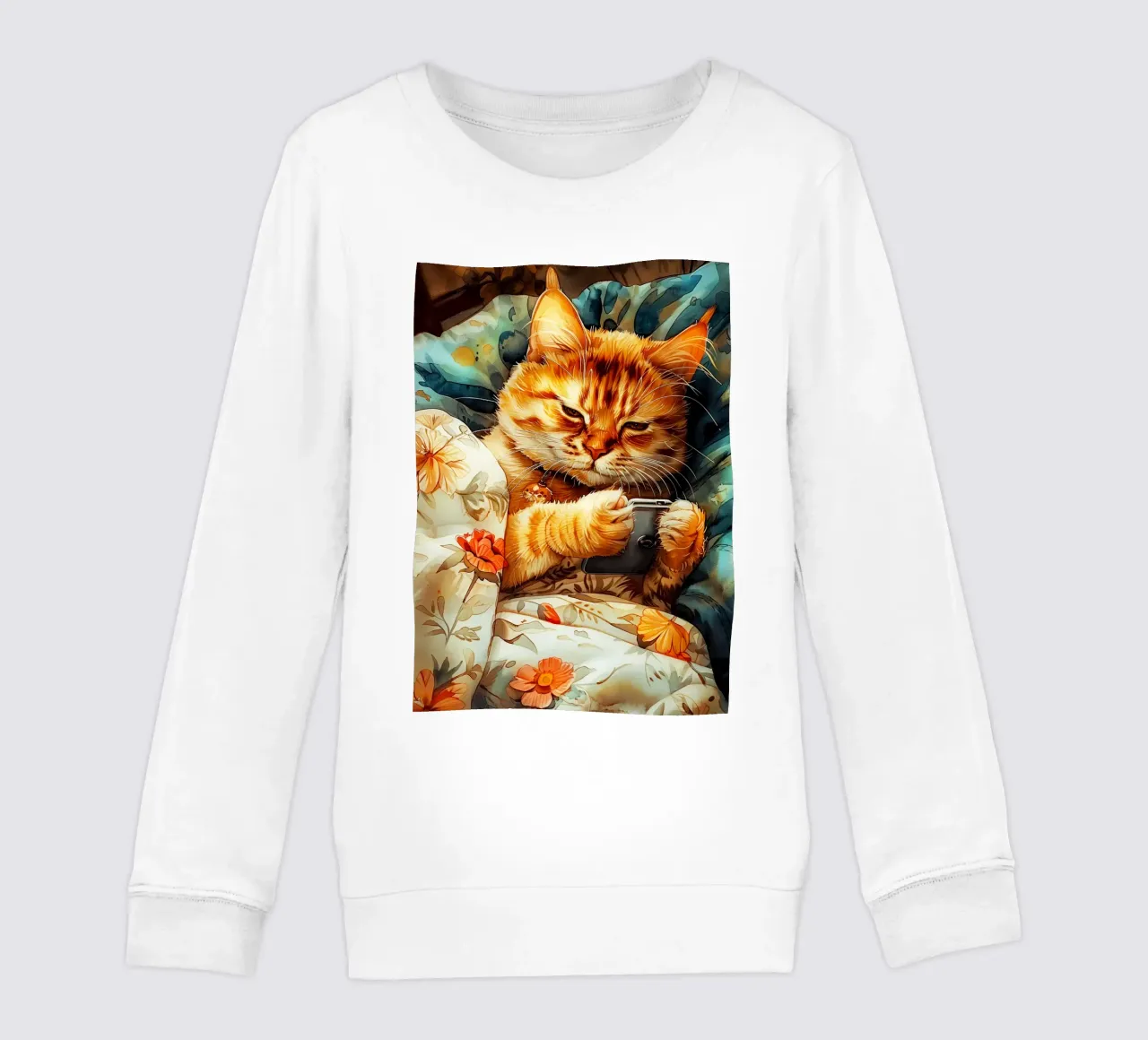Gatto con smartphone felpa bambino da Lionmixart
