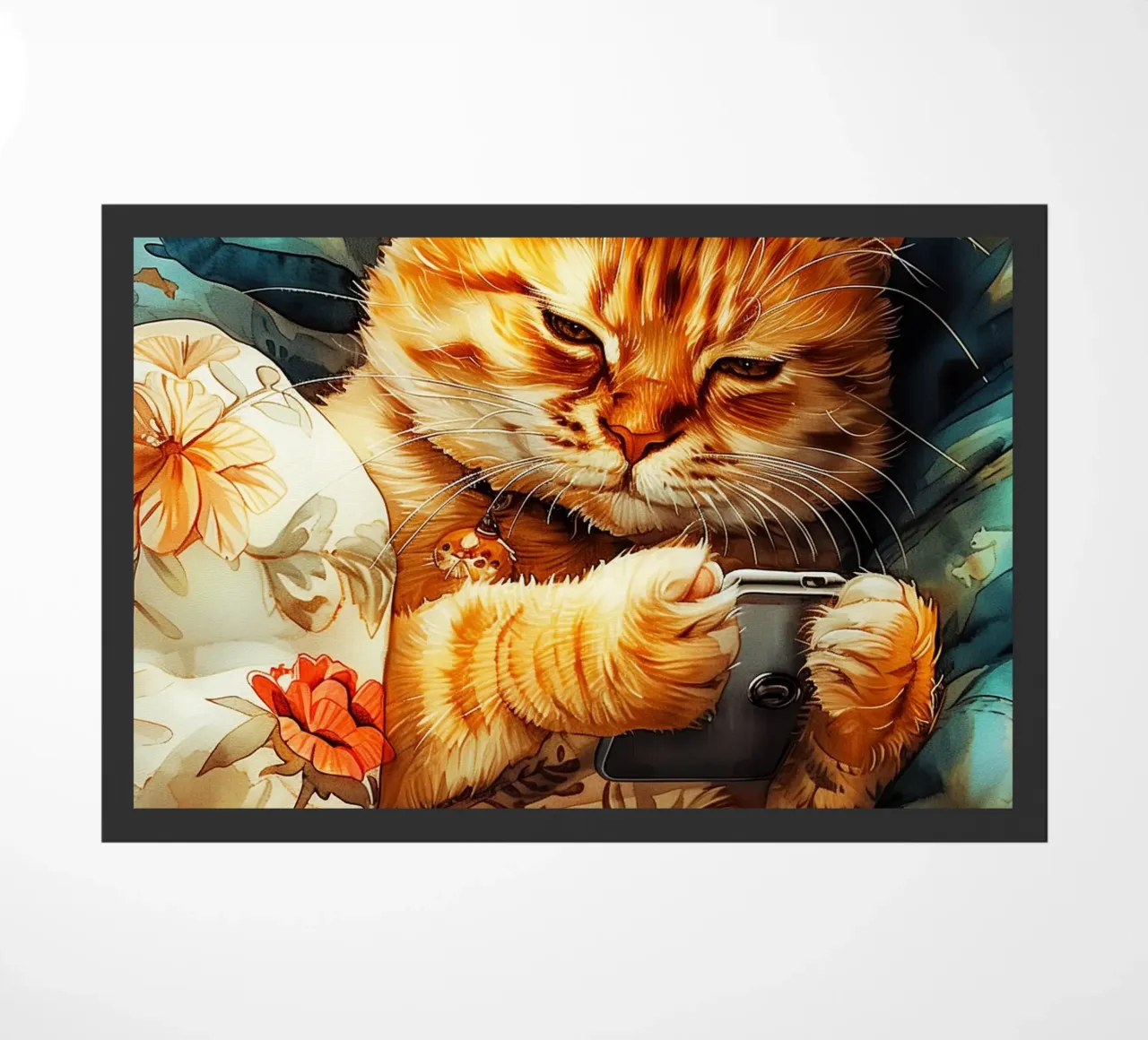 Gatto con smartphone zerbino da Lionmixart
