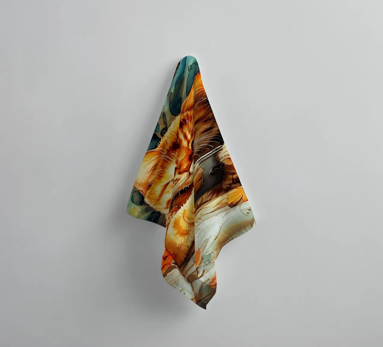 Cat with smartphone towel by Lionmixart
