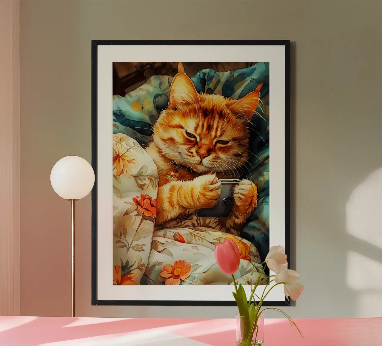 Chat avec smartphone poster de Lionmixart