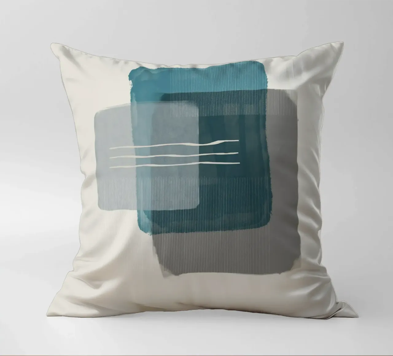 Modern abstract shapes in retro style with blue and grey coussin de Imaginative