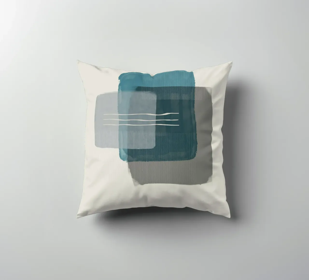 Modern abstract shapes in retro style with blue and grey coussin de Imaginative