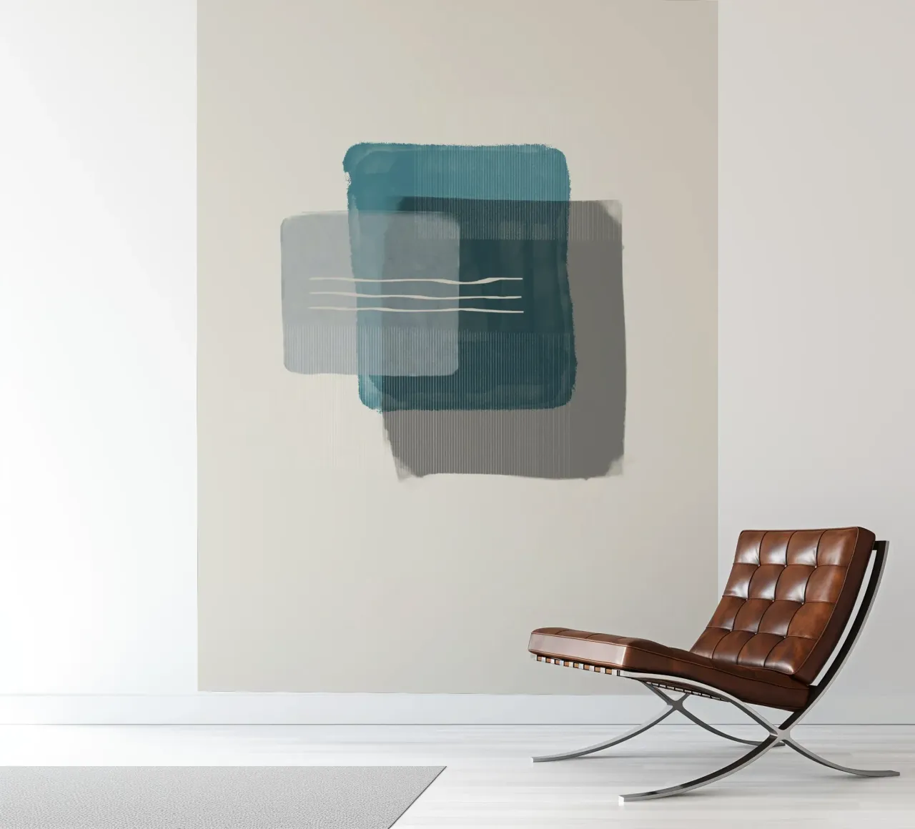 Modern abstract shapes in retro style with blue and grey papel para pared de Imaginative