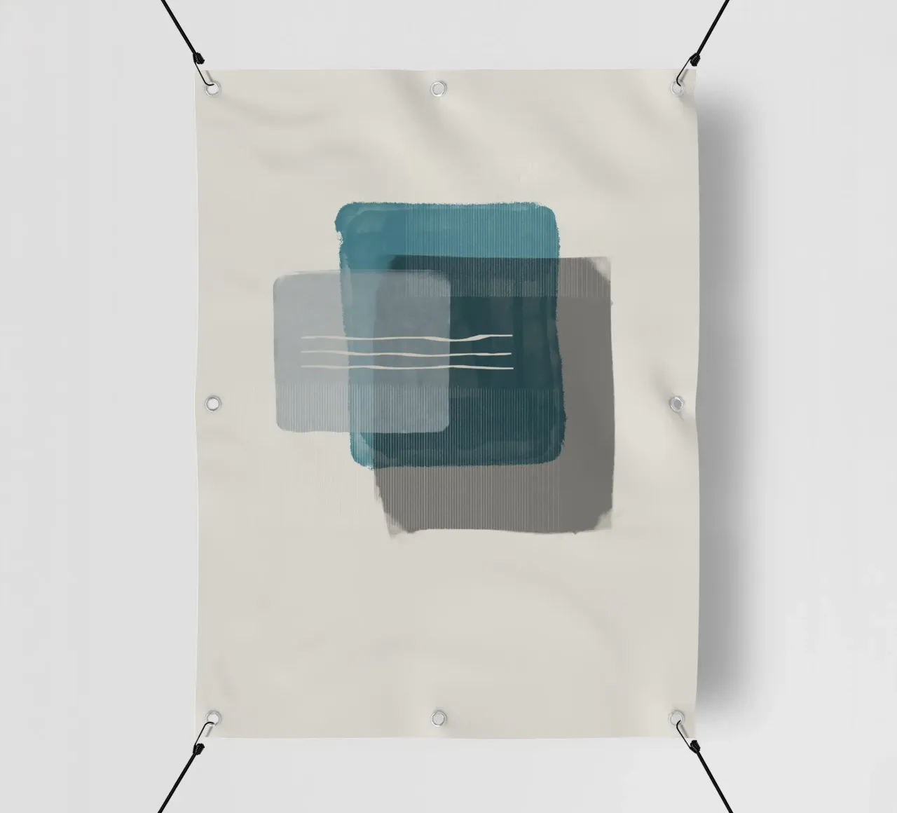 Modern abstract shapes in retro style with blue and grey pvc-zeil van Imaginative