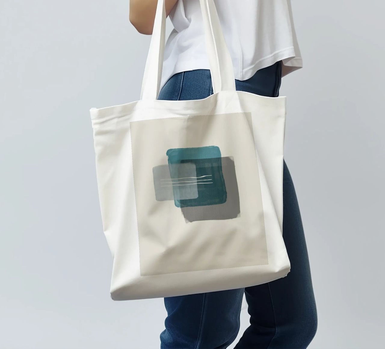 Modern abstract shapes in retro style with blue and grey borsa in juta da Imaginative