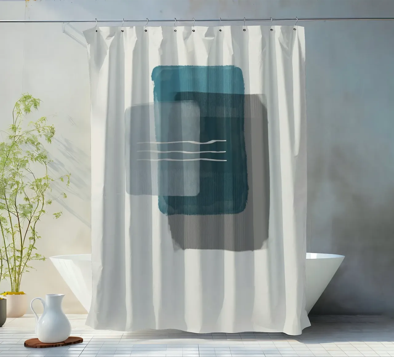 Modern abstract shapes in retro style with blue and grey tenda da doccia da Imaginative