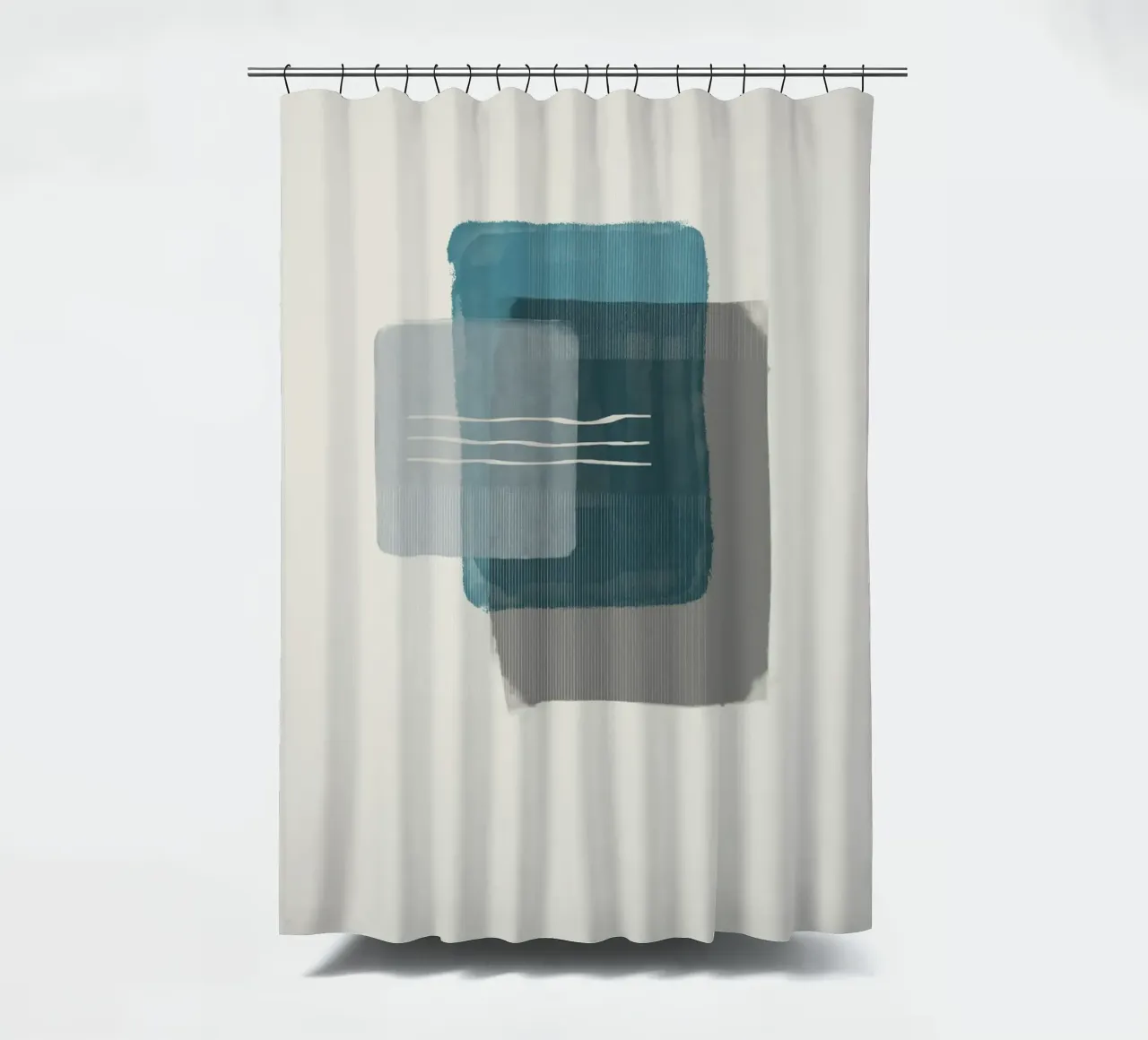 Modern abstract shapes in retro style with blue and grey Duschvorhang von Imaginative