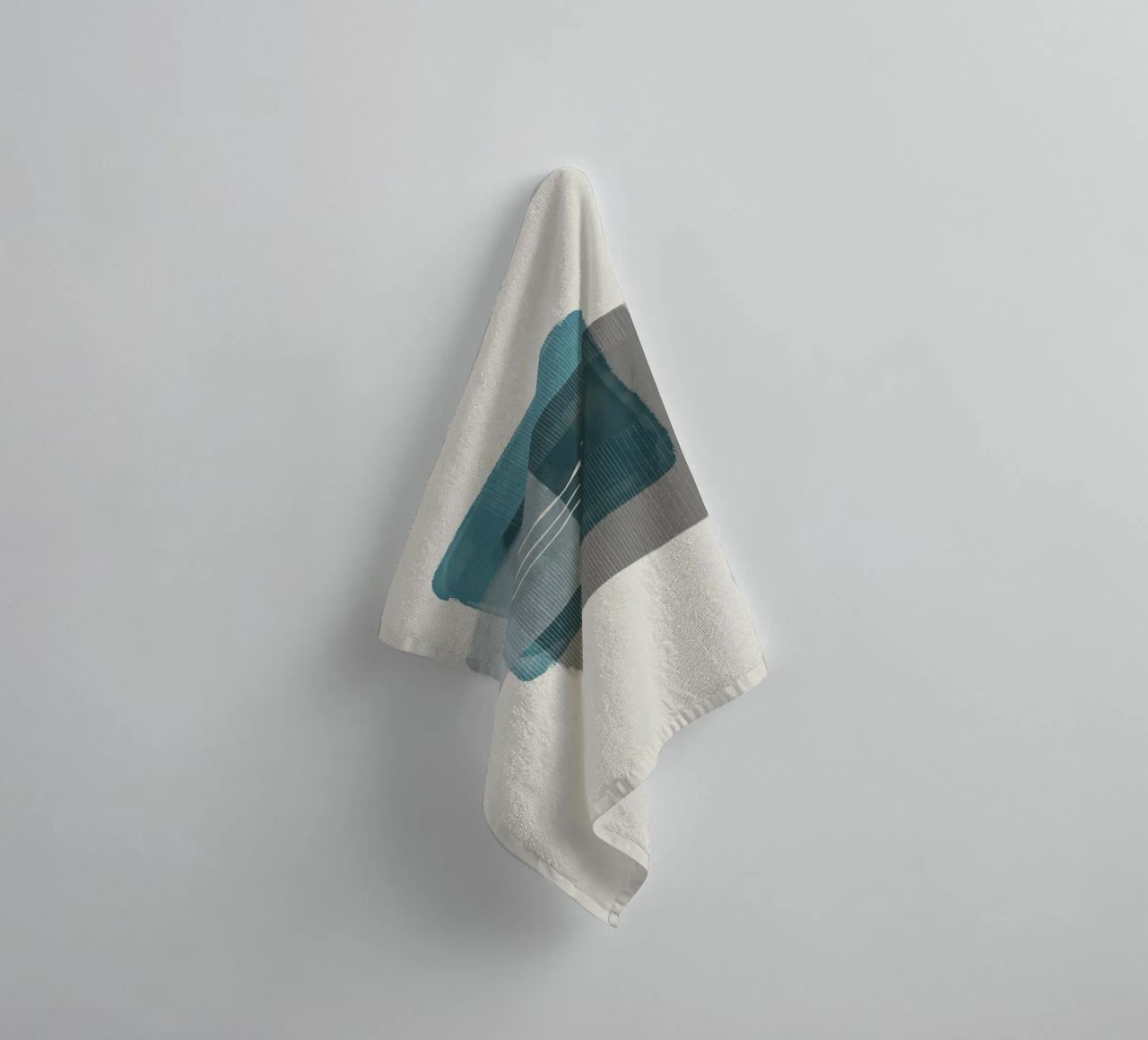 Modern abstract shapes in retro style with blue and grey towel by Imaginative