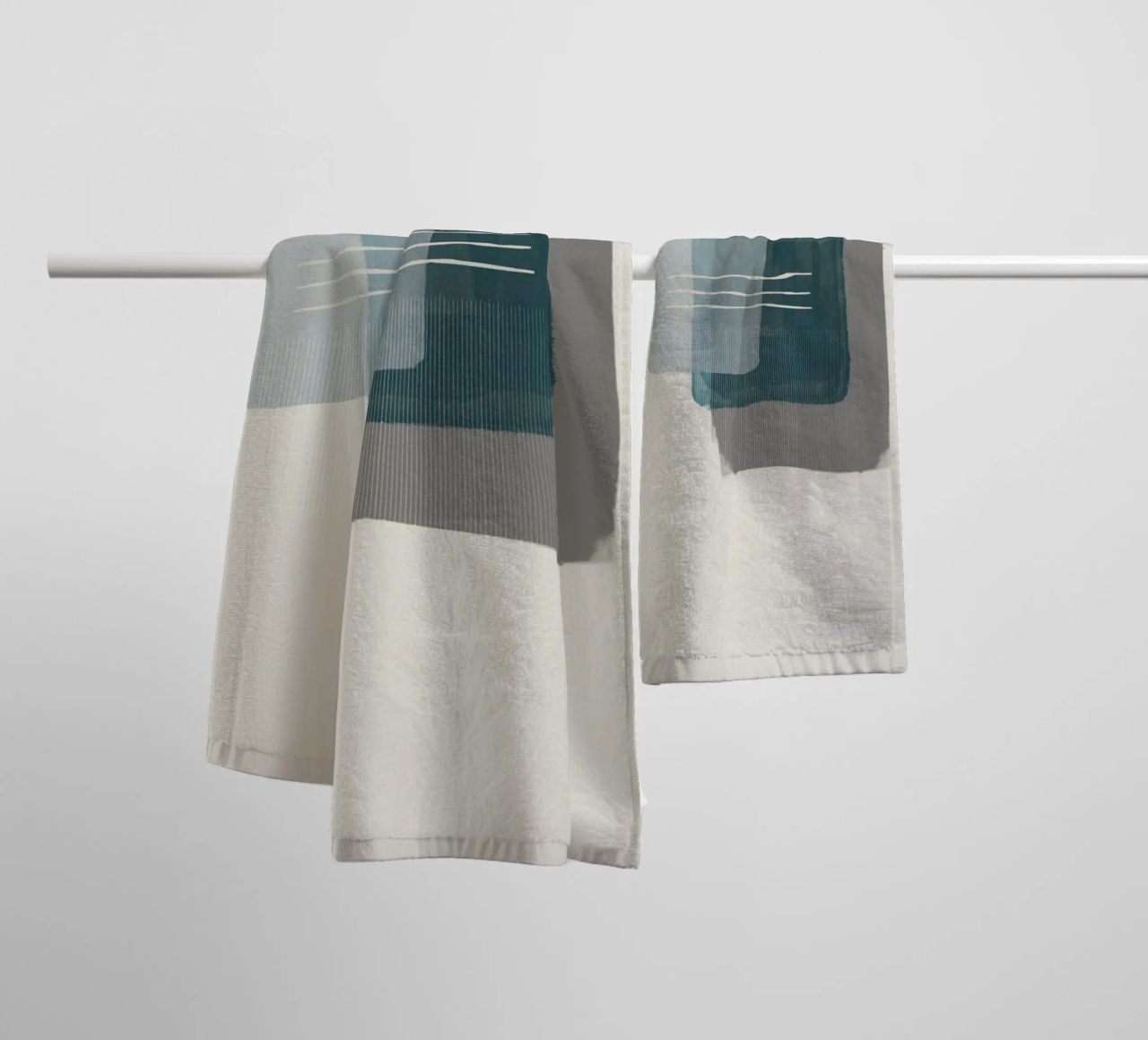 Modern abstract shapes in retro style with blue and grey towel by Imaginative