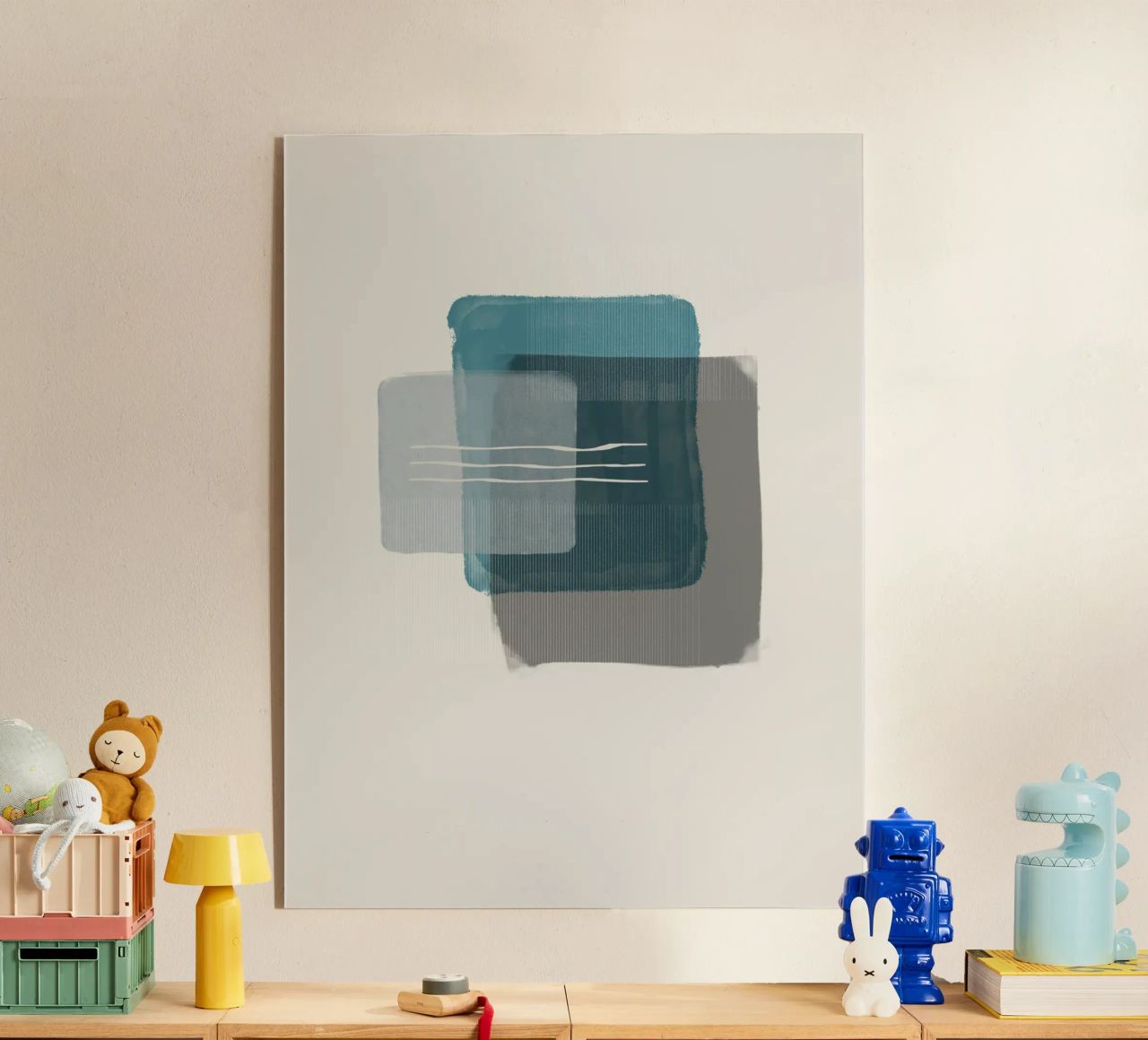 Modern abstract shapes in retro style with blue and grey plexiglass da Imaginative