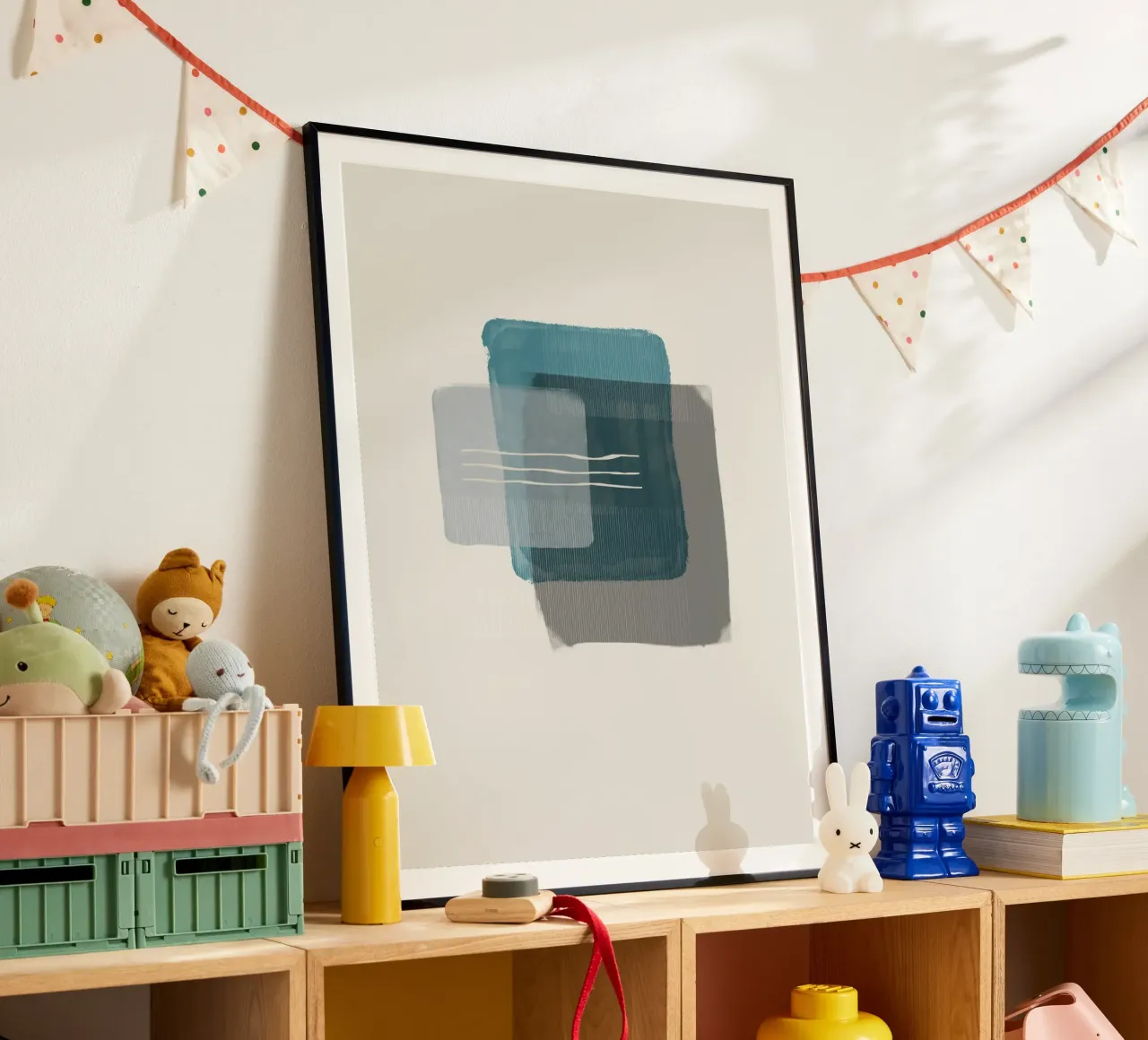 Modern abstract shapes in retro style with blue and grey hahnemühle by Imaginative