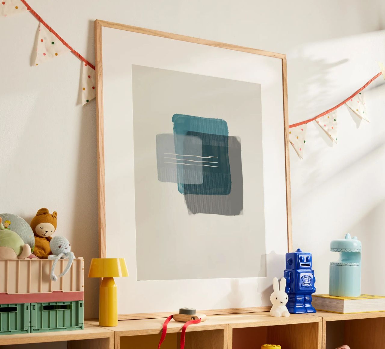 Modern abstract shapes in retro style with blue and grey carta hahnemühle da Imaginative