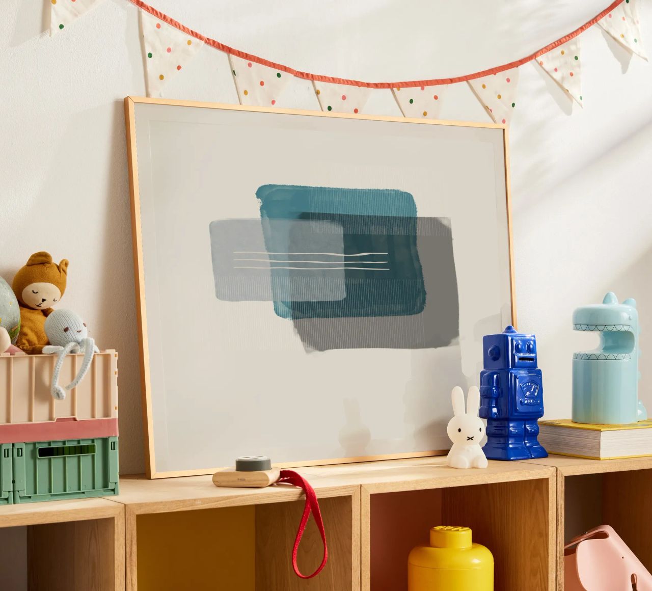 Modern abstract shapes in retro style with blue and grey carta hahnemühle da Imaginative