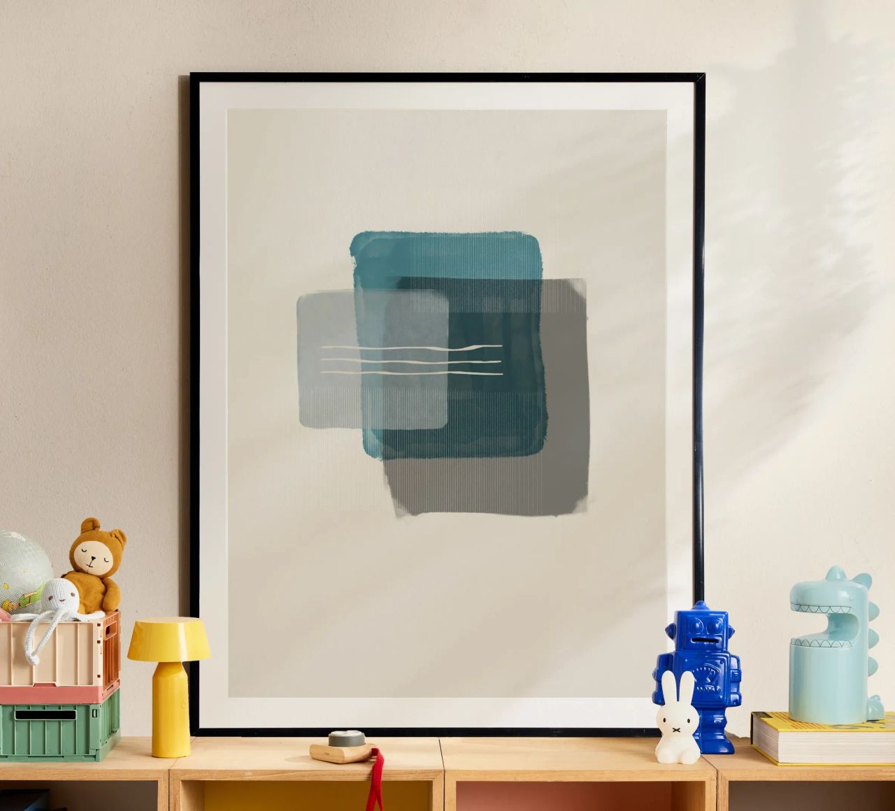 Modern abstract shapes in retro style with blue and grey carta hahnemühle da Imaginative