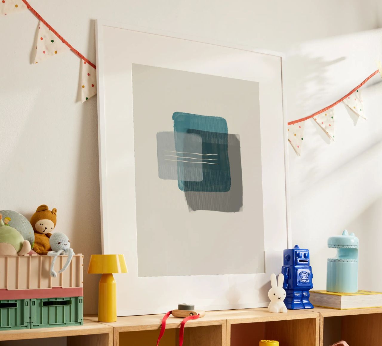 Modern abstract shapes in retro style with blue and grey carta hahnemühle da Imaginative