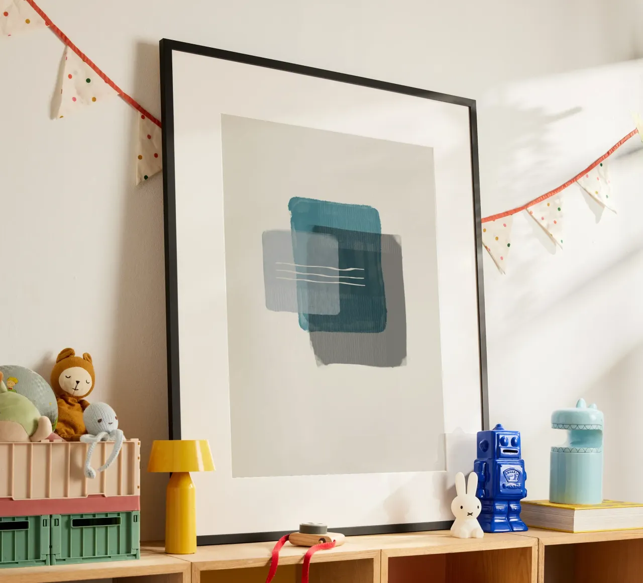 Modern abstract shapes in retro style with blue and grey poster da Imaginative