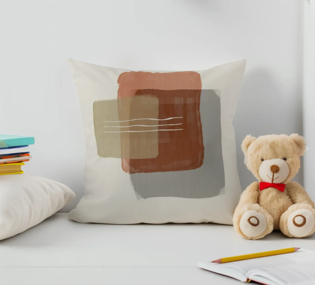 Modern abstract shapes in retro style with earth tones coussin de Imaginative