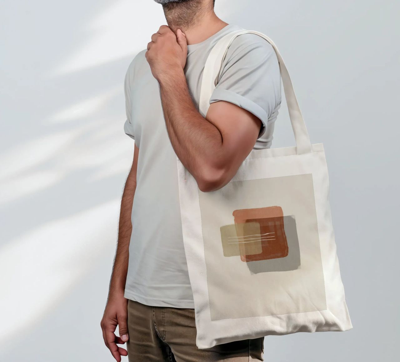 Modern abstract shapes in retro style with earth tones borsa in juta da Imaginative