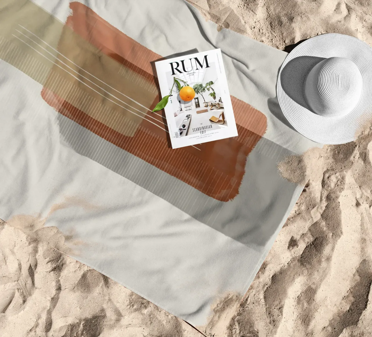 Modern abstract shapes in retro style with earth tones beach towel by Imaginative