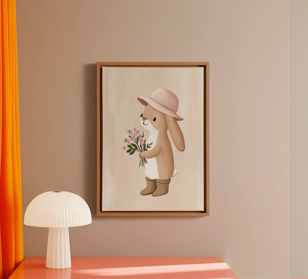 Lapin mignon avec des fleurs, imprimé pour la chambre de jeux des filles toile avec Caisse américaine de Little Lola