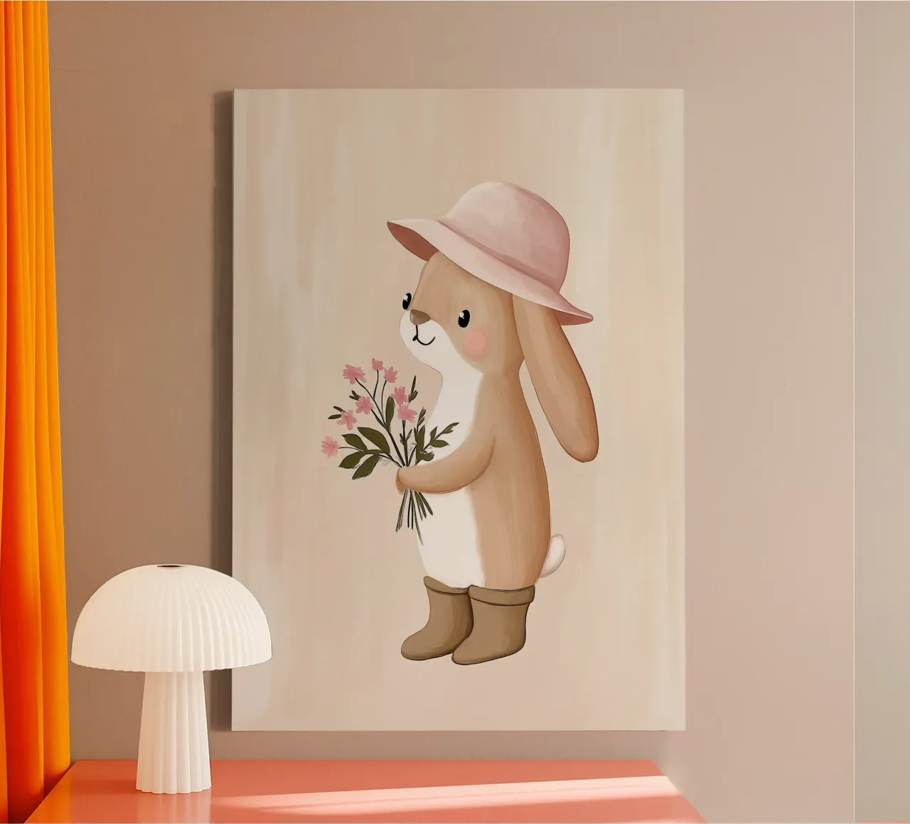 Lapin mignon avec des fleurs, imprimé pour la chambre de jeux des filles toile avec Caisse américaine de Little Lola