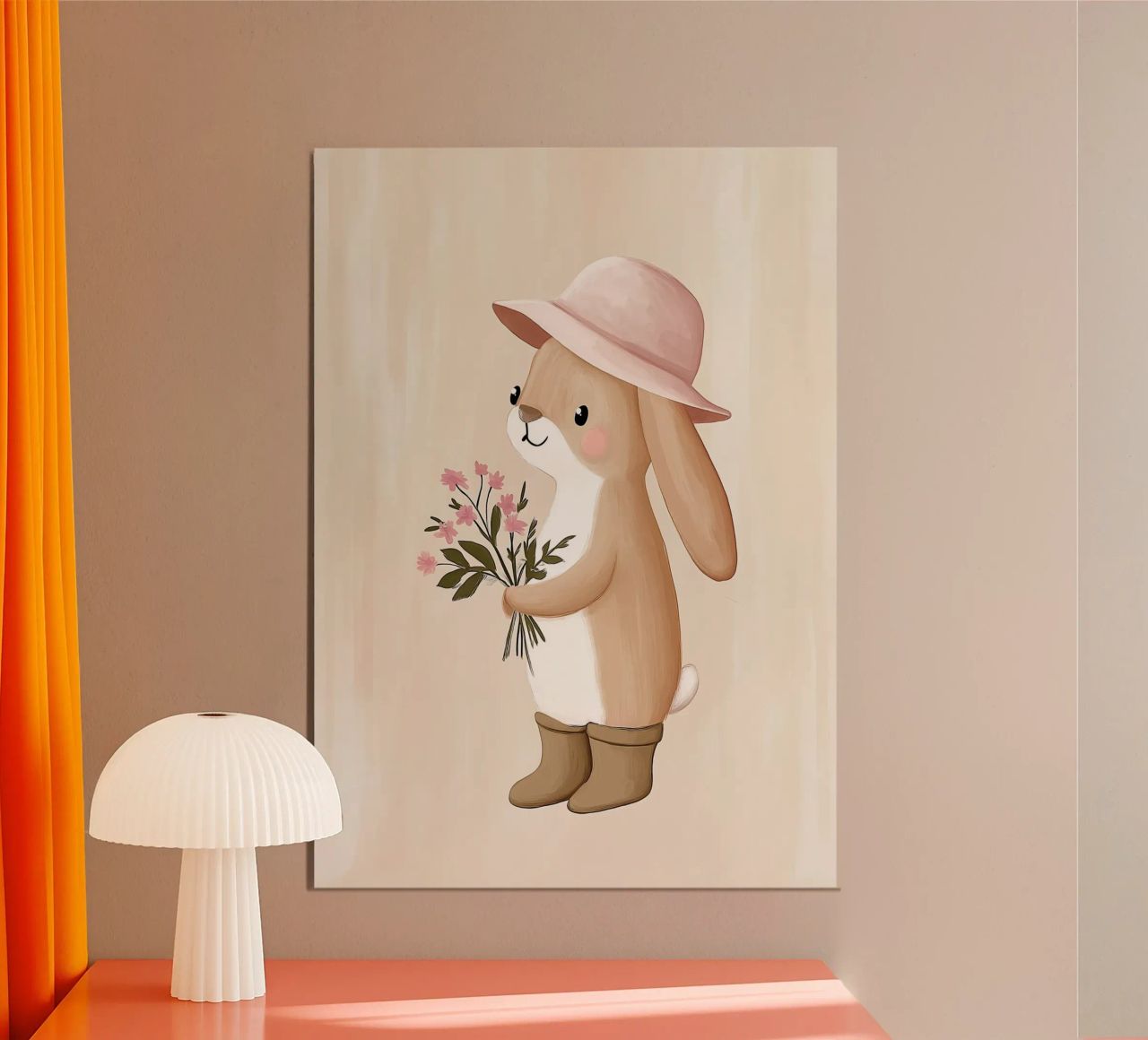 Cute Bunny with Flowers, Nursery Print for Girls Playroom poster by Little Lola