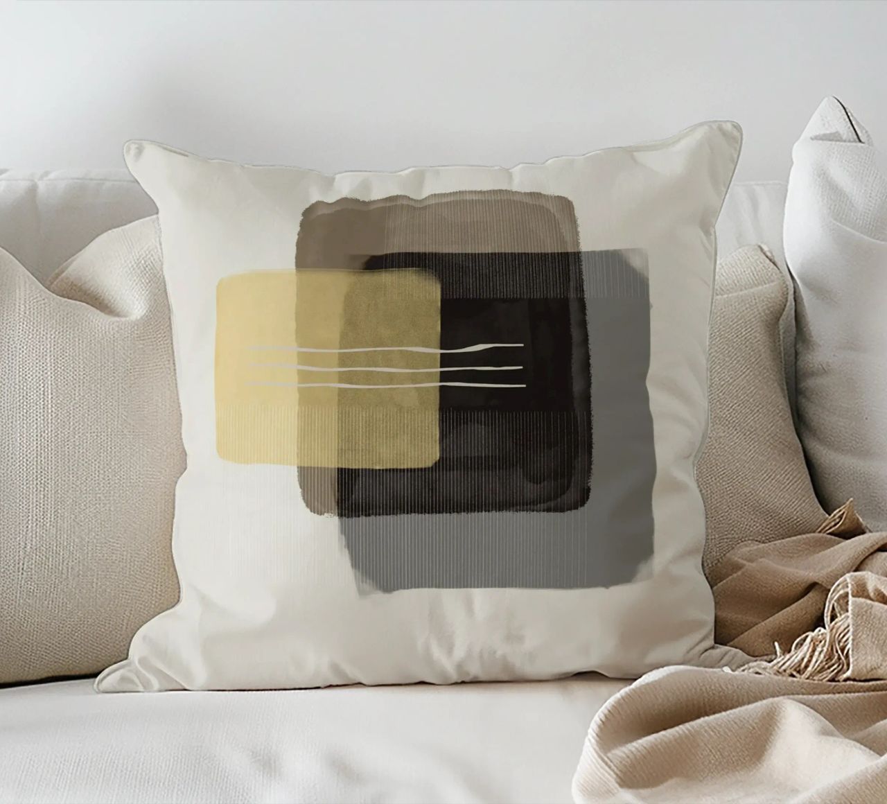 Modern abstract shapes in retro style with yellow and brown cuscino da Imaginative