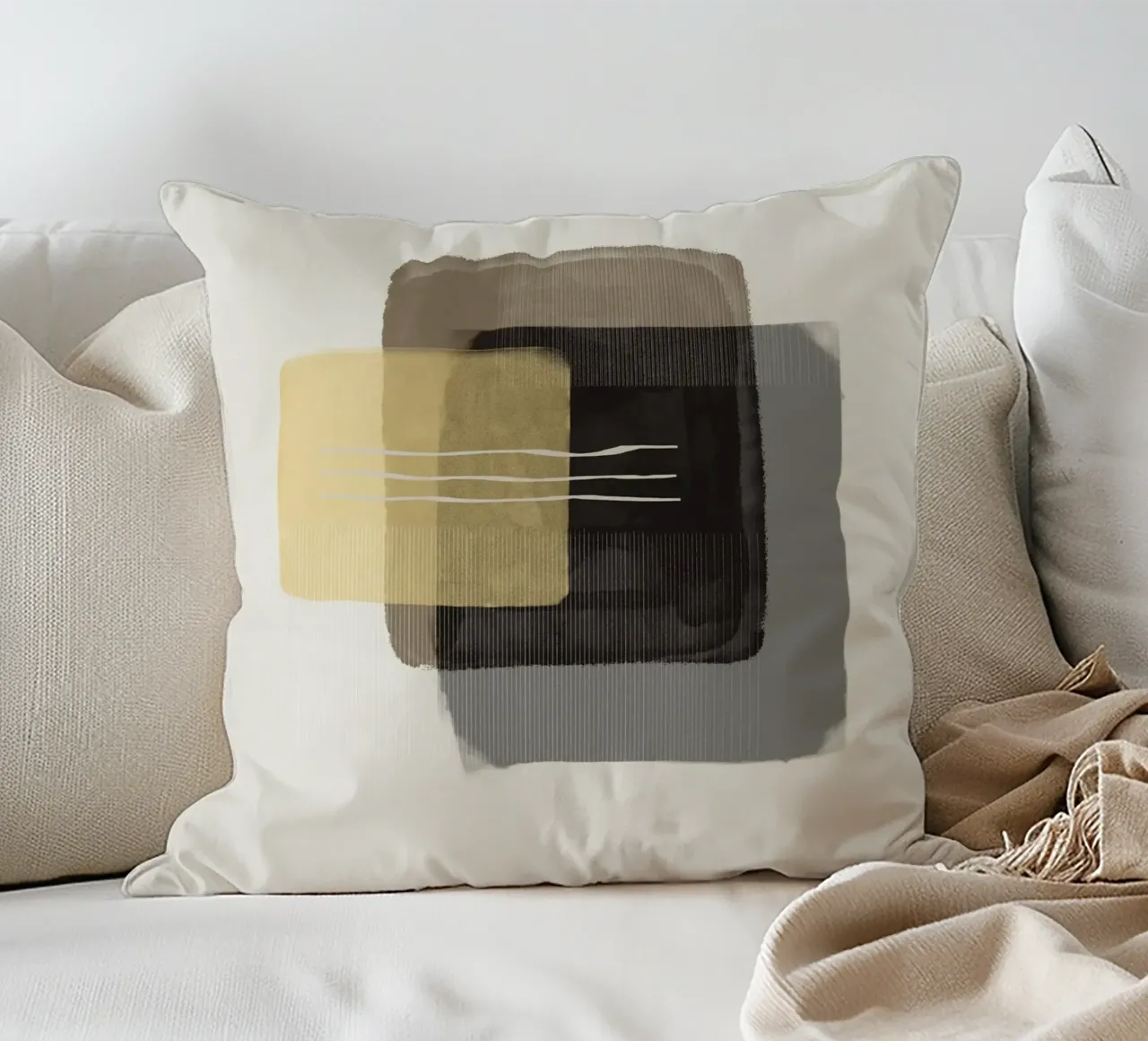 Modern abstract shapes in retro style with yellow and brown cuscino da Imaginative