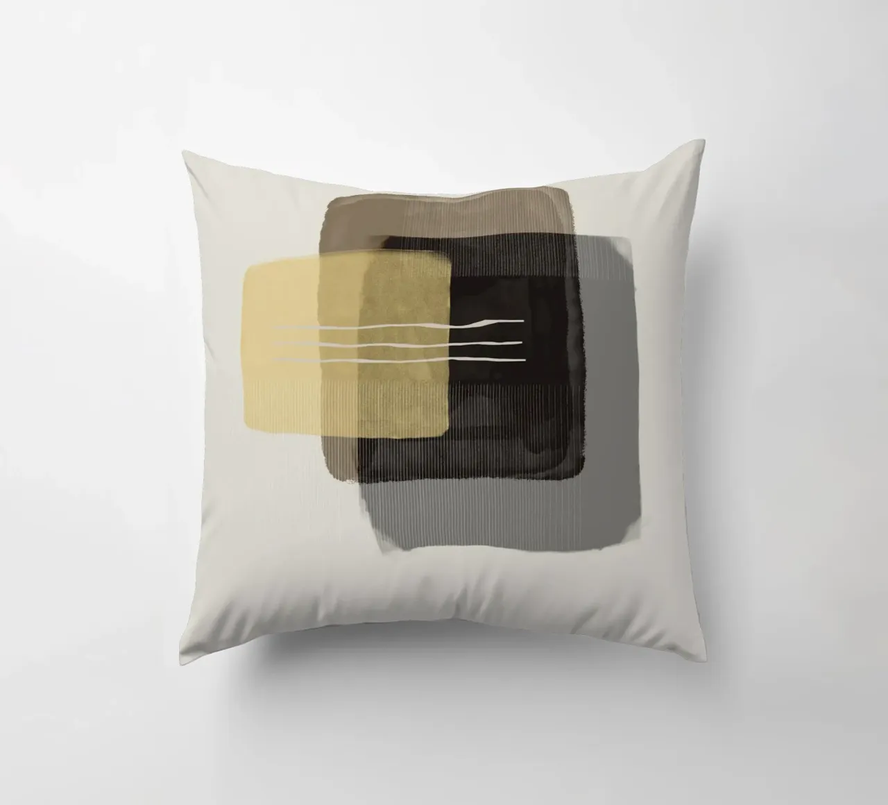 Modern abstract shapes in retro style with yellow and brown Kissen von Imaginative