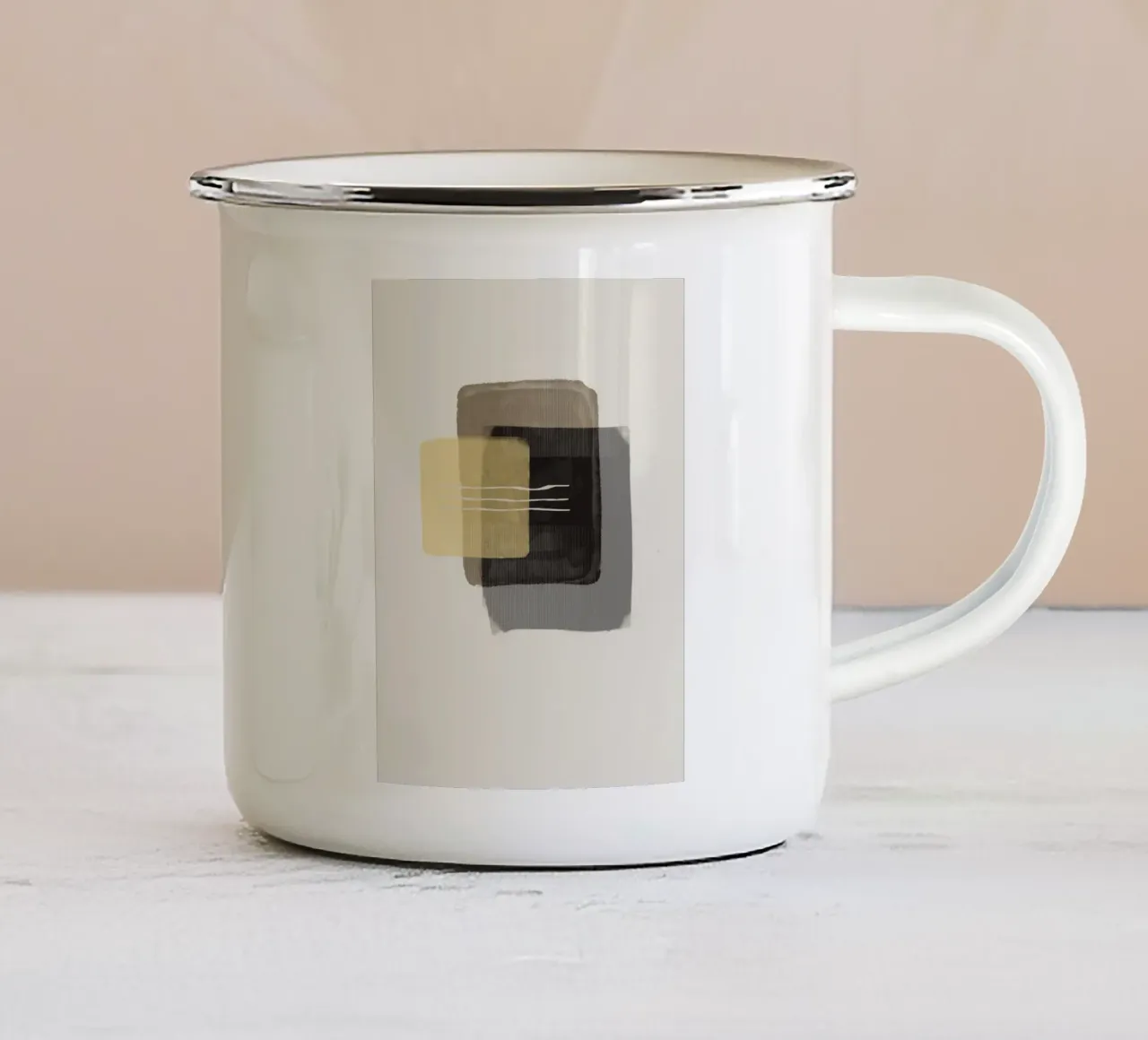 Modern abstract shapes in retro style with yellow and brown mug en émail de Imaginative