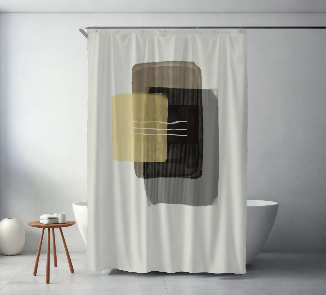 Modern abstract shapes in retro style with yellow and brown tenda da doccia da Imaginative