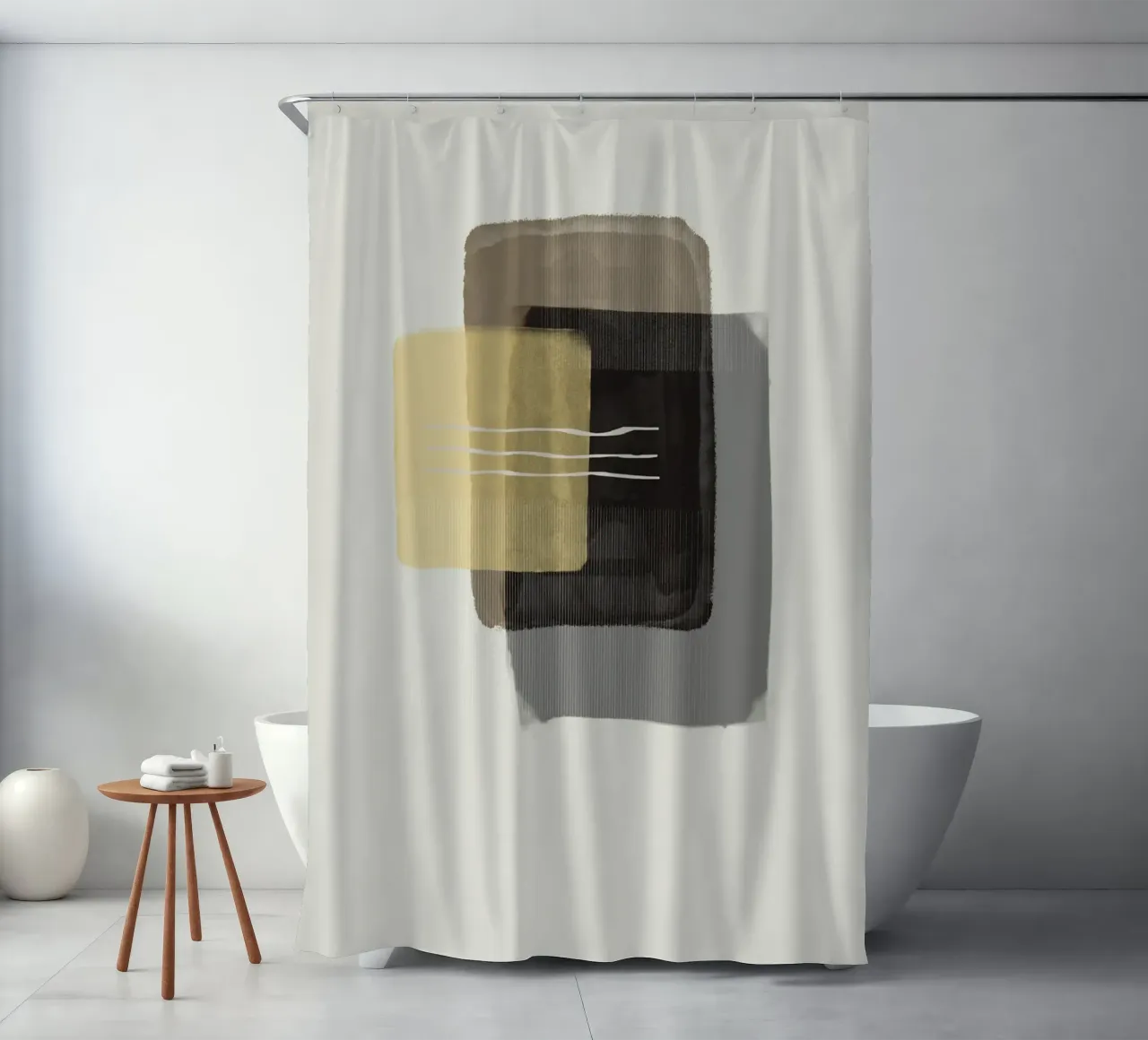 Modern abstract shapes in retro style with yellow and brown Duschvorhang von Imaginative