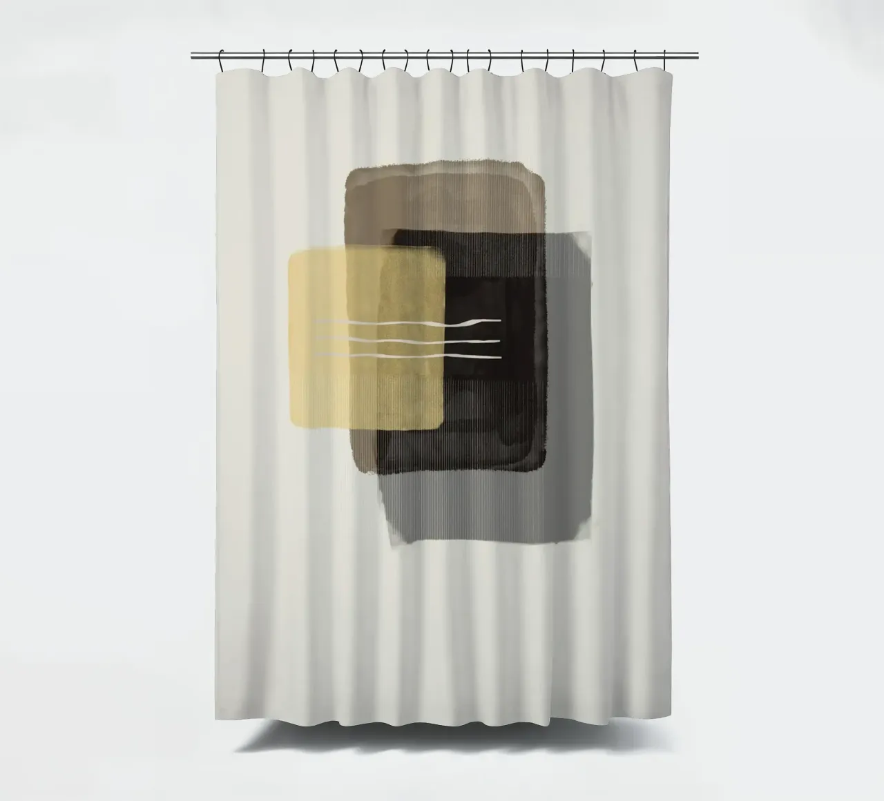 Modern abstract shapes in retro style with yellow and brown cortina de baño de Imaginative