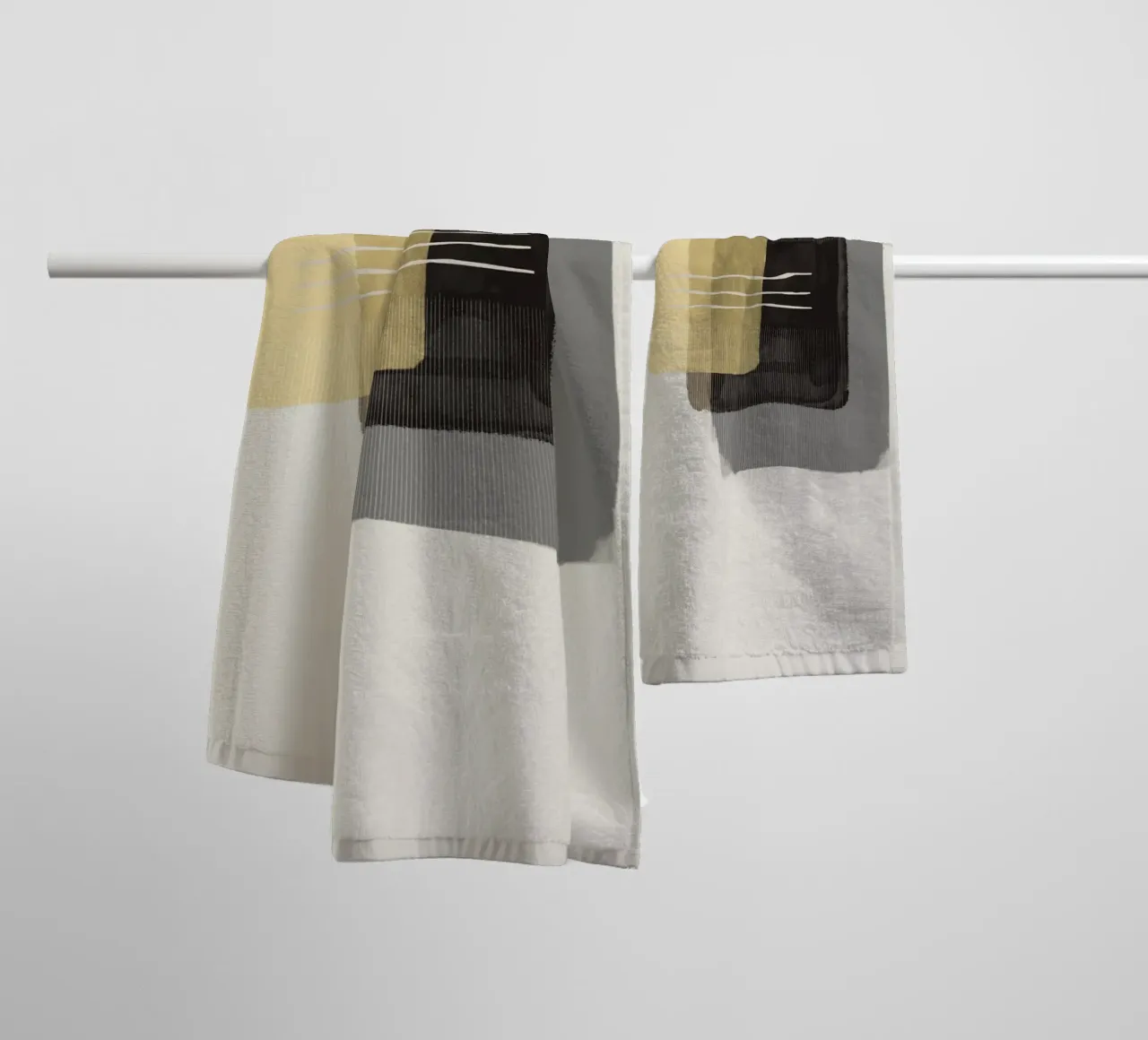 Modern abstract shapes in retro style with yellow and brown Handtuch von Imaginative