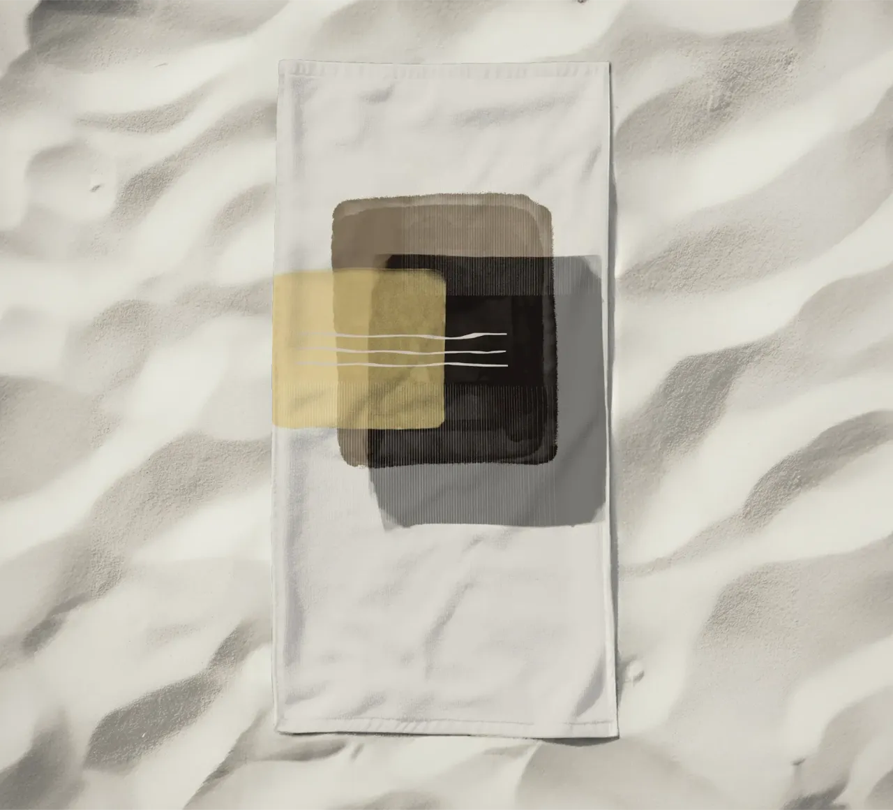Modern abstract shapes in retro style with yellow and brown Strandtuch von Imaginative