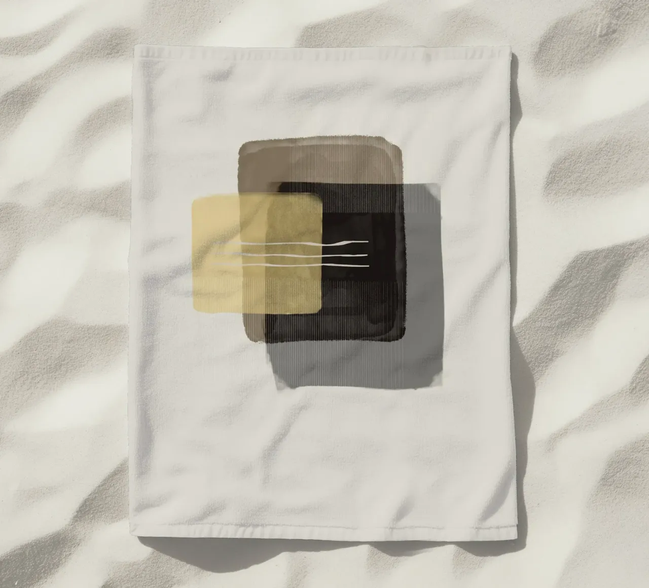 Modern abstract shapes in retro style with yellow and brown telo mare da Imaginative