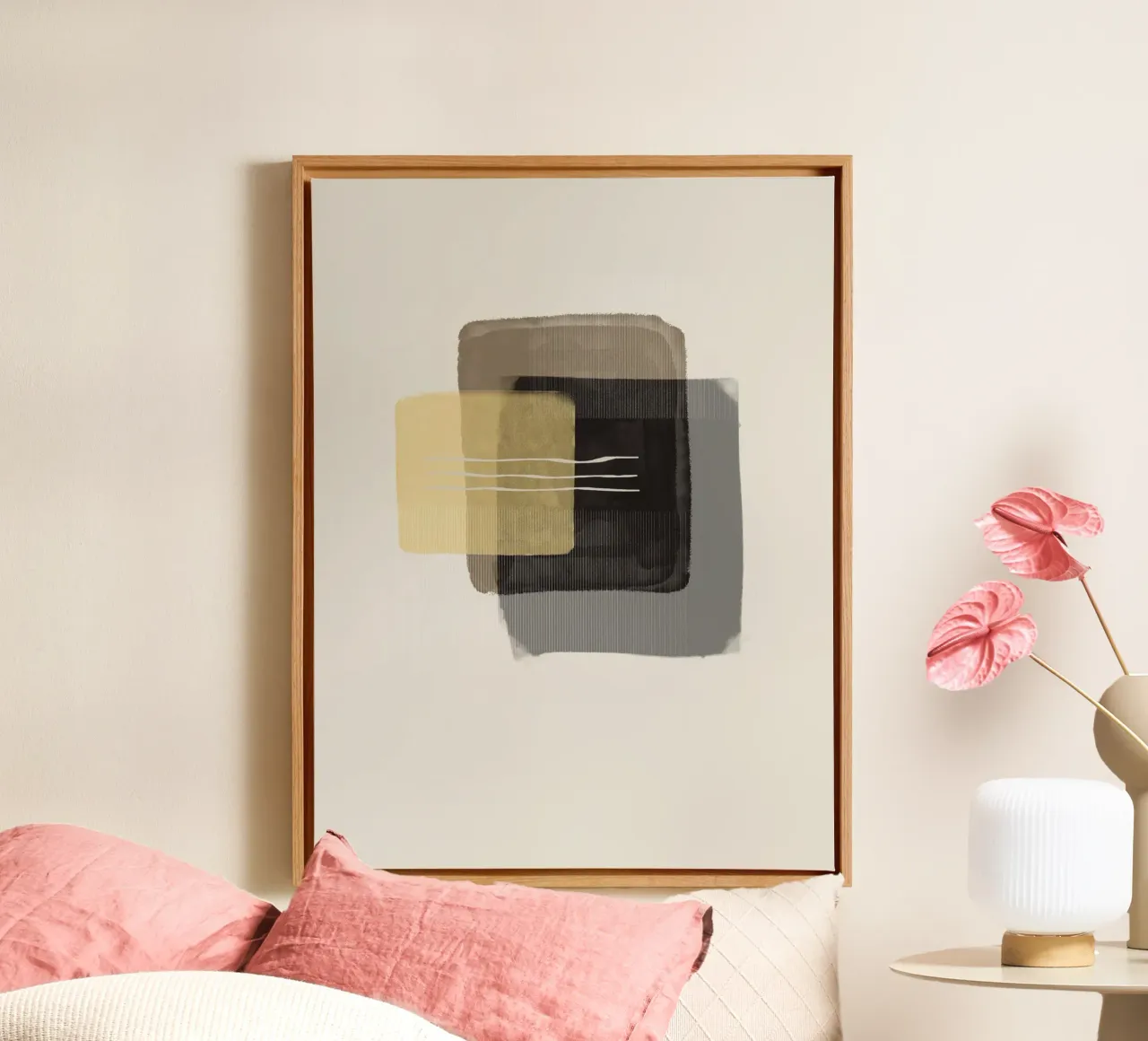 Modern abstract shapes in retro style with yellow and brown tela da Imaginative