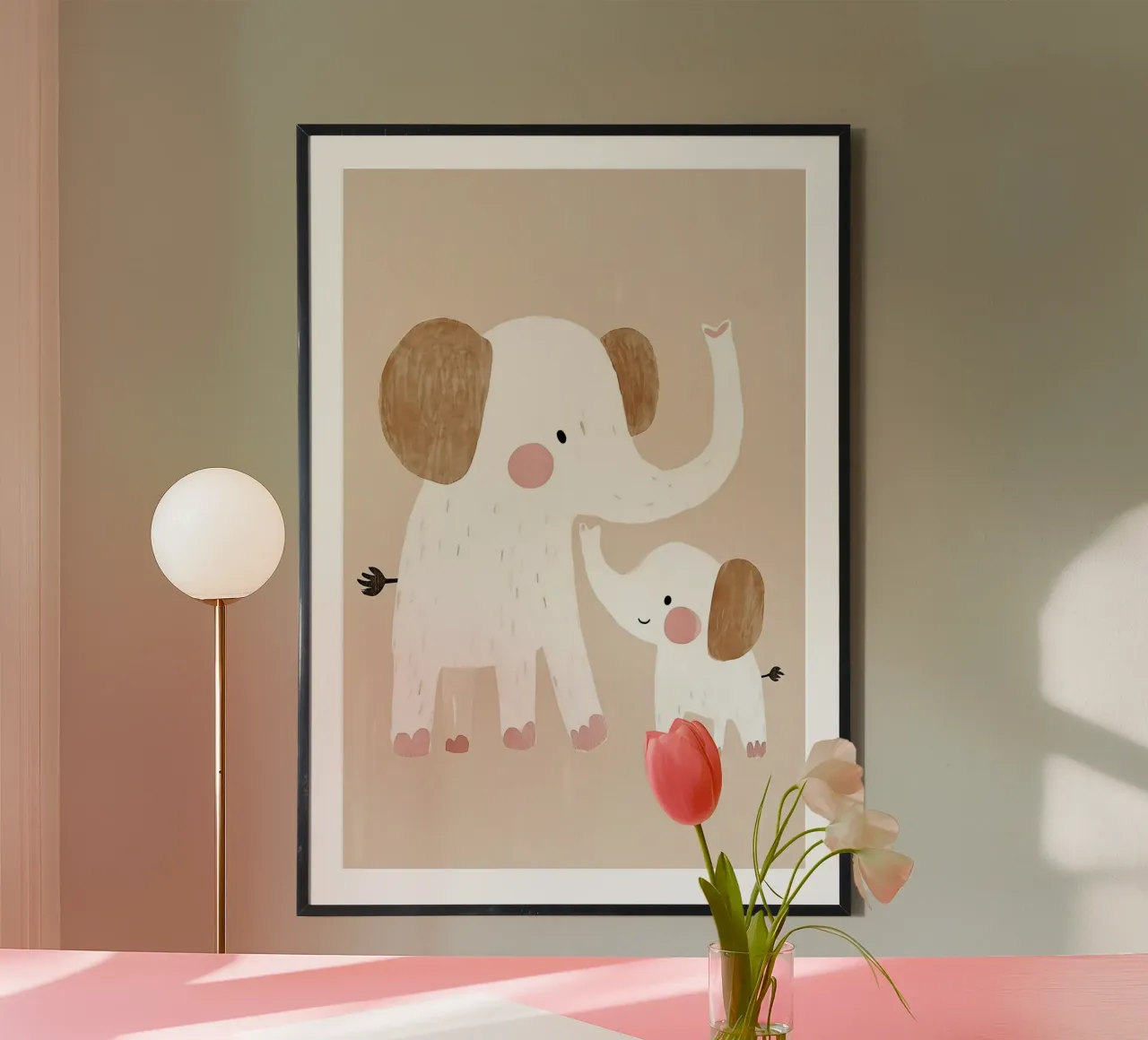 Stampa di un simpatico elefante per la cameretta, arte murale neutra per bambini poster con telaio in alluminio da Little Lola