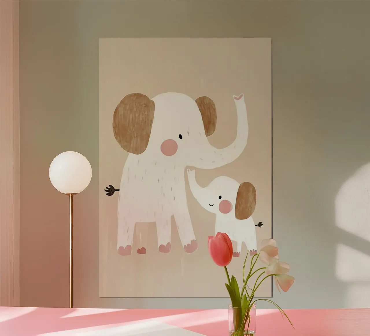 Stampa di un simpatico elefante per la cameretta, arte murale neutra per bambini poster con telaio in alluminio da Little Lola