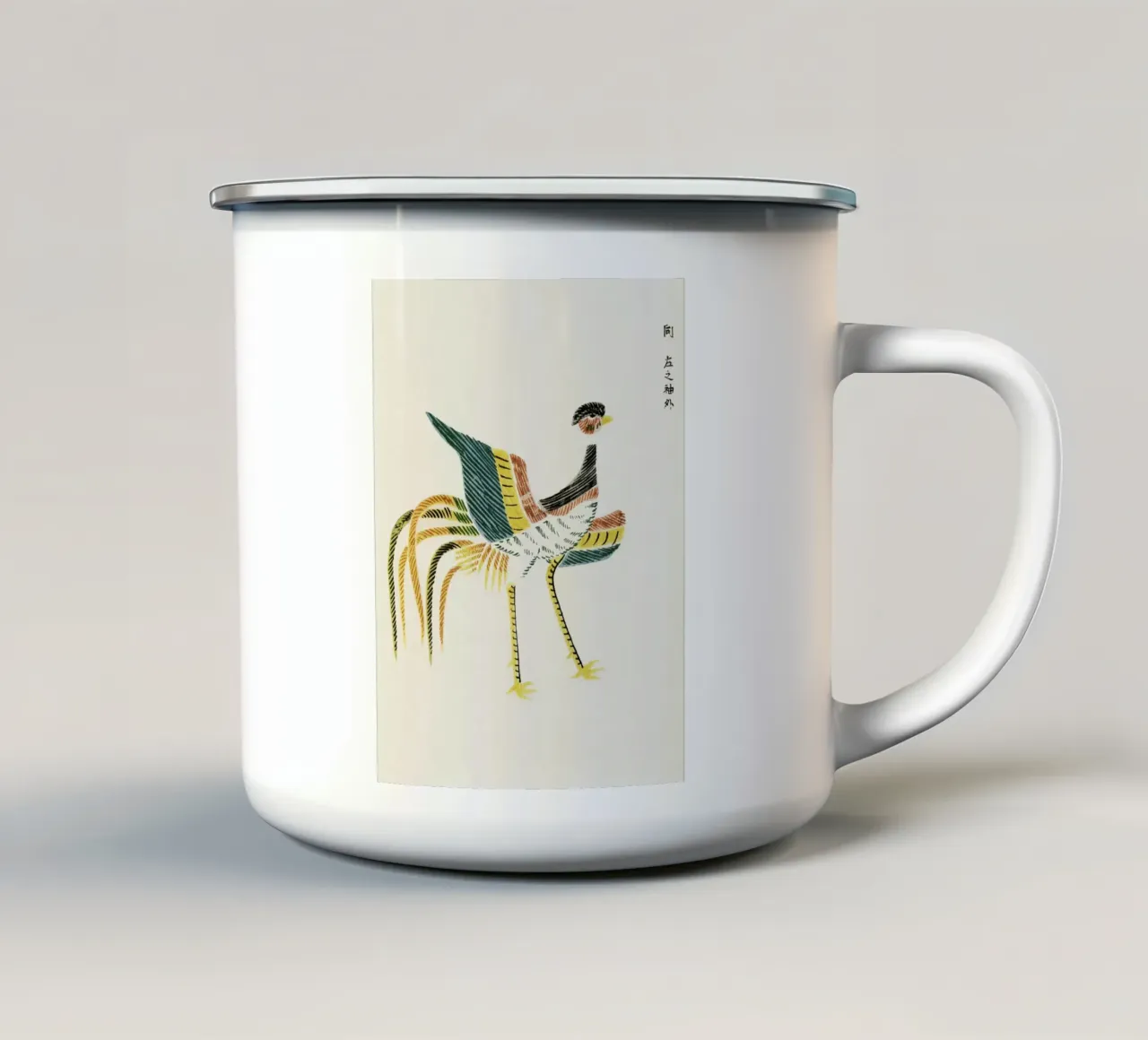 Japanese vintage original woodblock print of crane tazza in smalto da vintageshop