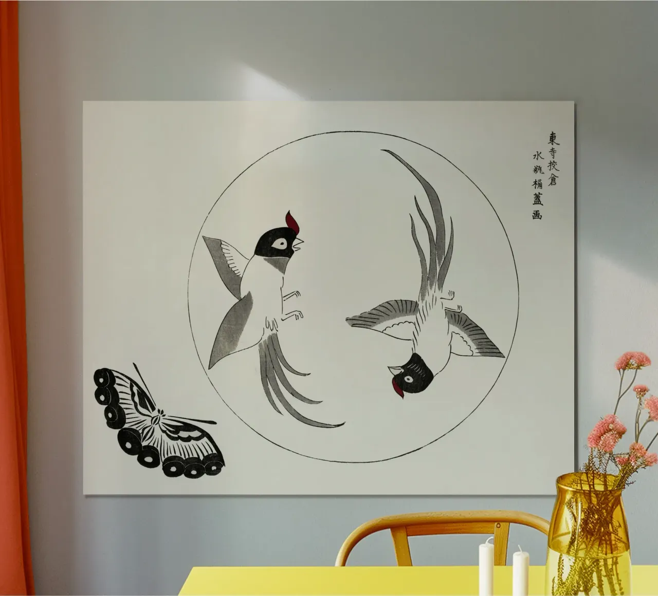Japanese vintage original woodblock print of birds poster da vintageshop