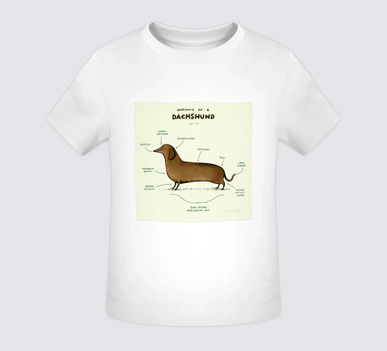 Anatomy Of A Dachshund maglietta neonato da Sophie Corrigan